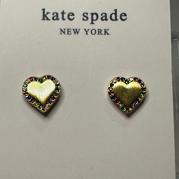 Kate Spade New Take Heart Stud Earrings  Gold Rainbow Crystal Accents - Picture 6 of 9